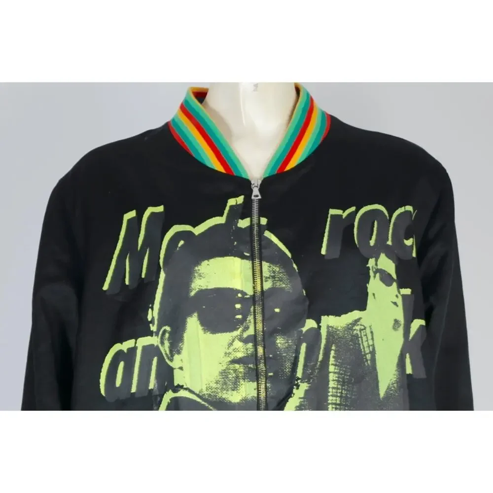 Libertine Jacket M Black Satin Graphic Bomber Punk Rocker Mod Neon Pop Art USA